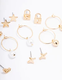 Gold Pearl Drip Heart Earring 12-Pack
