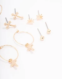 Gold Evil Eye Crystal Earring 8-Pack
