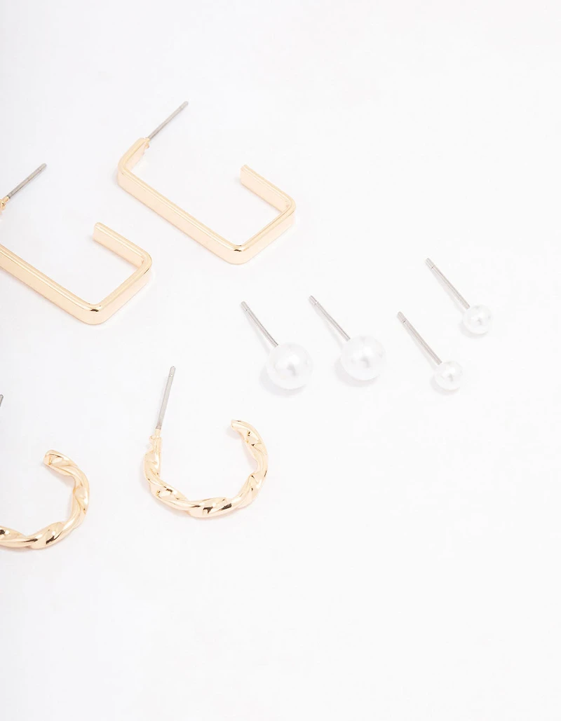 Gold Pearl Bar Hoop Earring 8-Pack