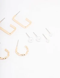 Gold Pearl Bar Hoop Earring 8-Pack