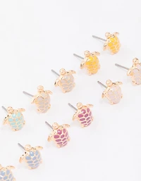 Gold Multi-Coloured Turtle Stud Earring 8-Pack