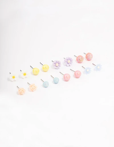 Gold Round Flower Stud Earring 8-Pack
