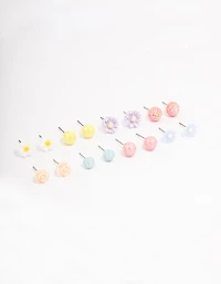 Gold Round Flower Stud Earring 8-Pack