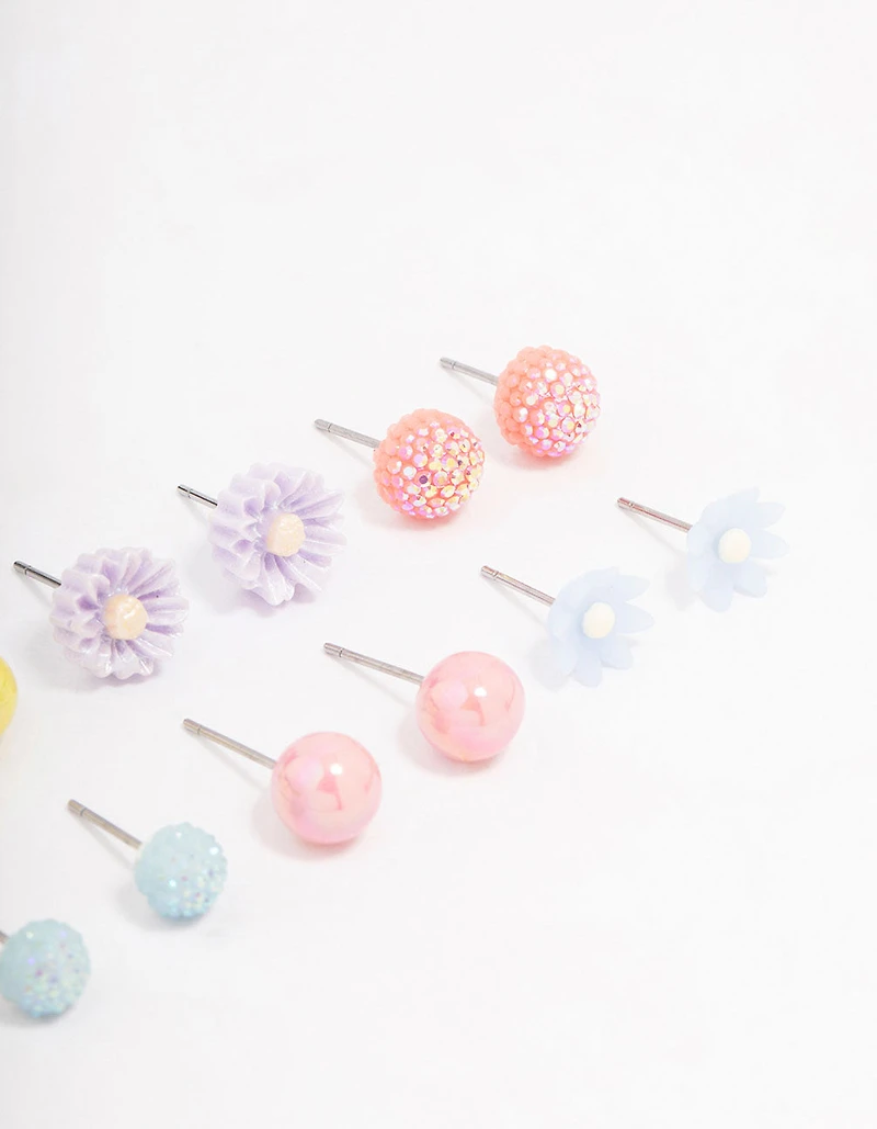 Gold Round Flower Stud Earring 8-Pack