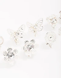 Silver Butterfly & Flower Clip On Earring 5-Pack