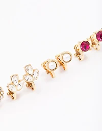 Gold Jewel Stone Clip On Earring 5-Pack