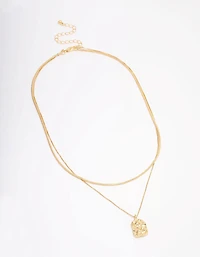 Gold Plated Hammered Rectangular Layered Necklace