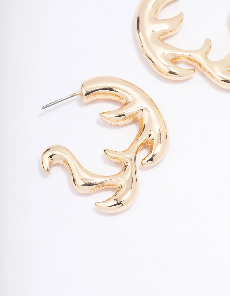Gold Metal Flame Hoop Earrings