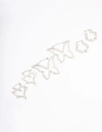 Silver Butterfly Twisted Hoop Earring 3-Pack