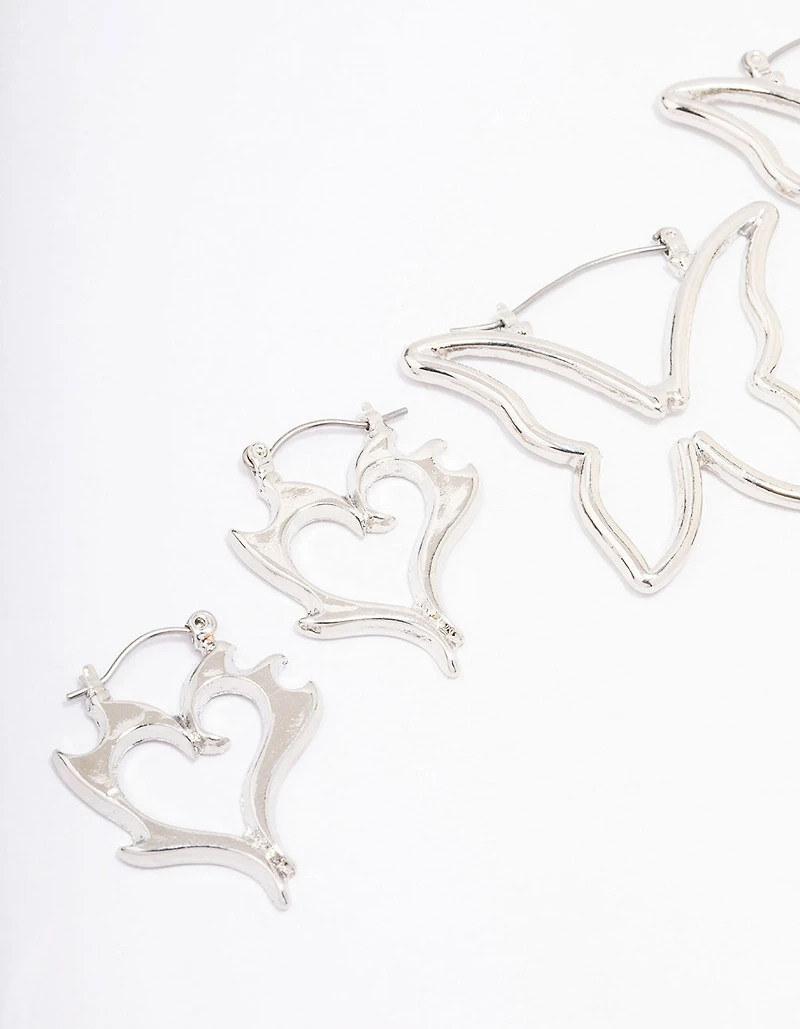Silver Butterfly Twisted Hoop Earring 3-Pack