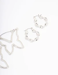 Silver Butterfly Twisted Hoop Earring 3-Pack