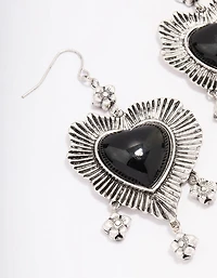 Antique Silver Detailed Heart Drop Earrings