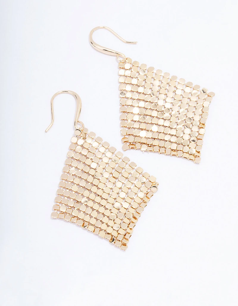 Gold Mesh Chain Statement Drop Earrings