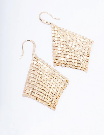 Gold Mesh Chain Statement Drop Earrings