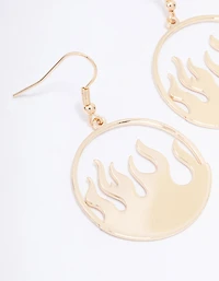 Gold Round Flame Drop Earrings