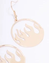 Gold Round Flame Drop Earrings