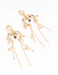 Gold Crescent Stone Drop Earrings