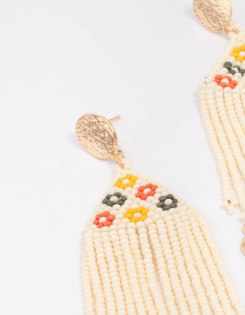 Gold Beaded Fringe Drop Earrings