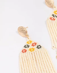 Gold Beaded Fringe Drop Earrings