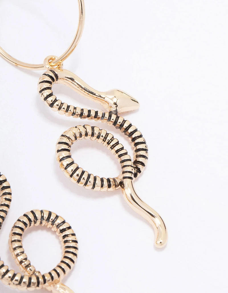 Antique Gold Swirling Snake Drop Earrings