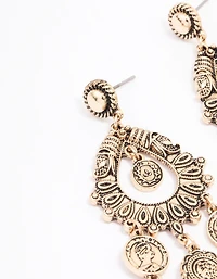 Antique Gold Coin Droplet Earrings