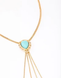 Gold Turquoise Stone Bolo Chain Necklace