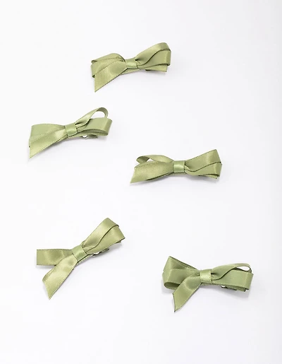 Green Mini Satin Hair Bow Clips 5-Pack