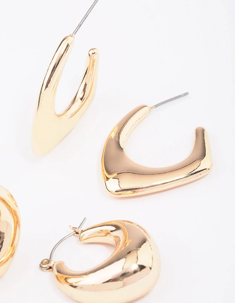 Gold Pendant & Puffy Hoop Earring Pack