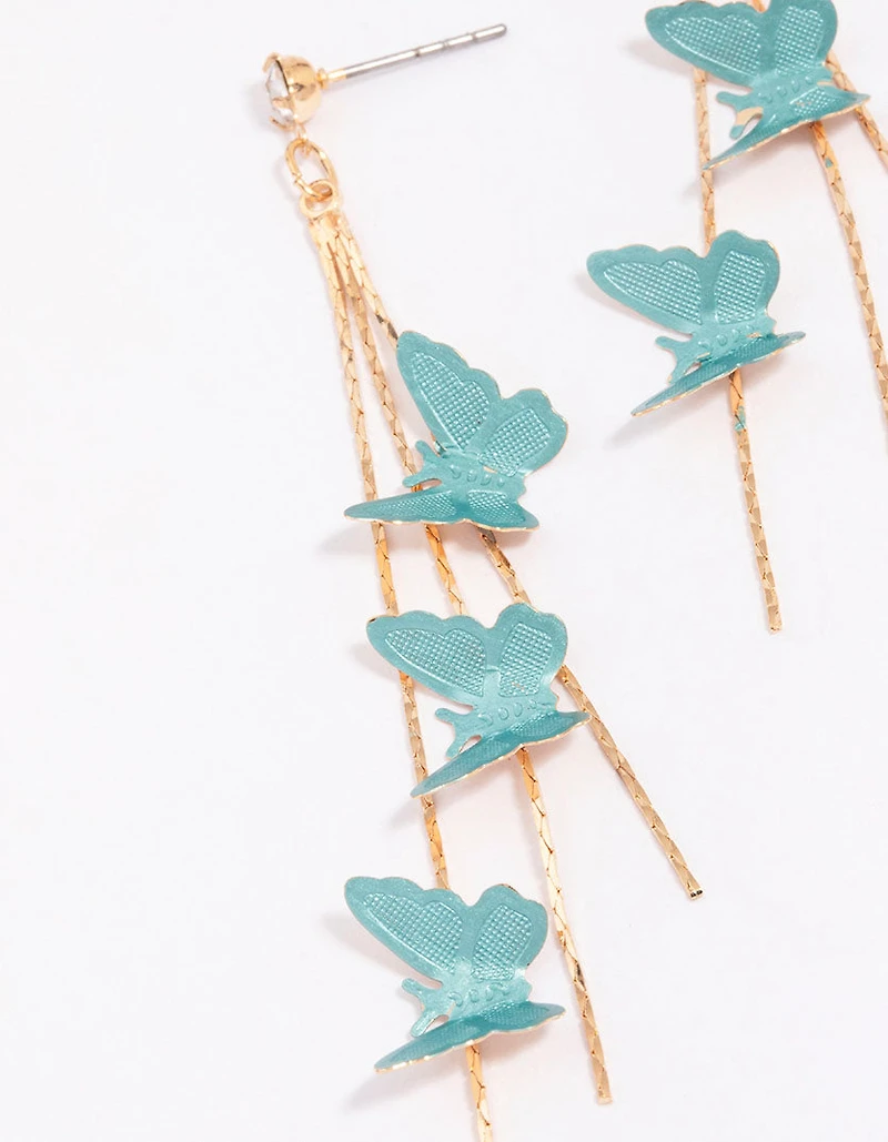 Boucles d’oreilles Butterfly Drop en or et bleu