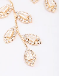 Gold Diamante Leaf Drop Earrings