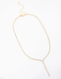 Gold Plated Baguette Lariat Chain Necklace