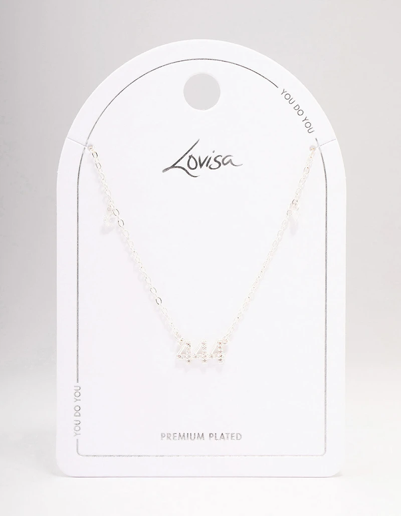 Silver Plated 444 Angel Number Cubic Zirconia Chain Necklace