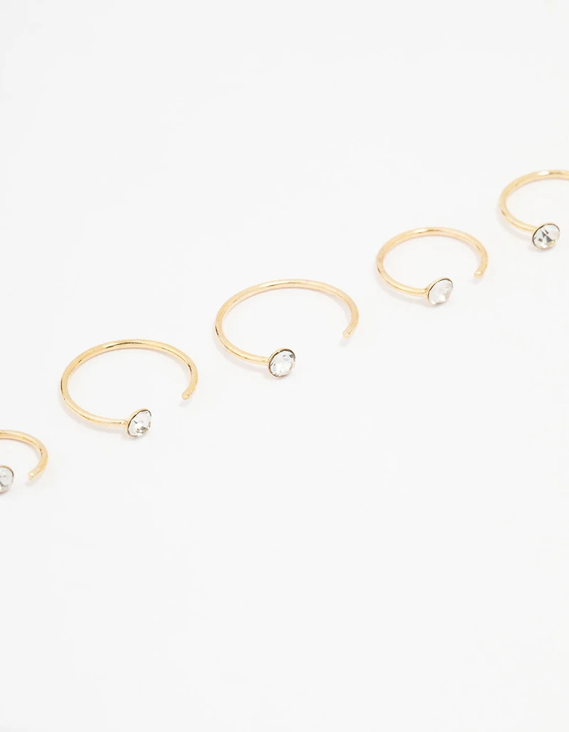 Gold Plated Surgical Steel Diamante Faux Nose Piercing Pack