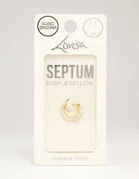 Gold Plated Surgical Steel Round Cubic Zirconia Septum Piercing