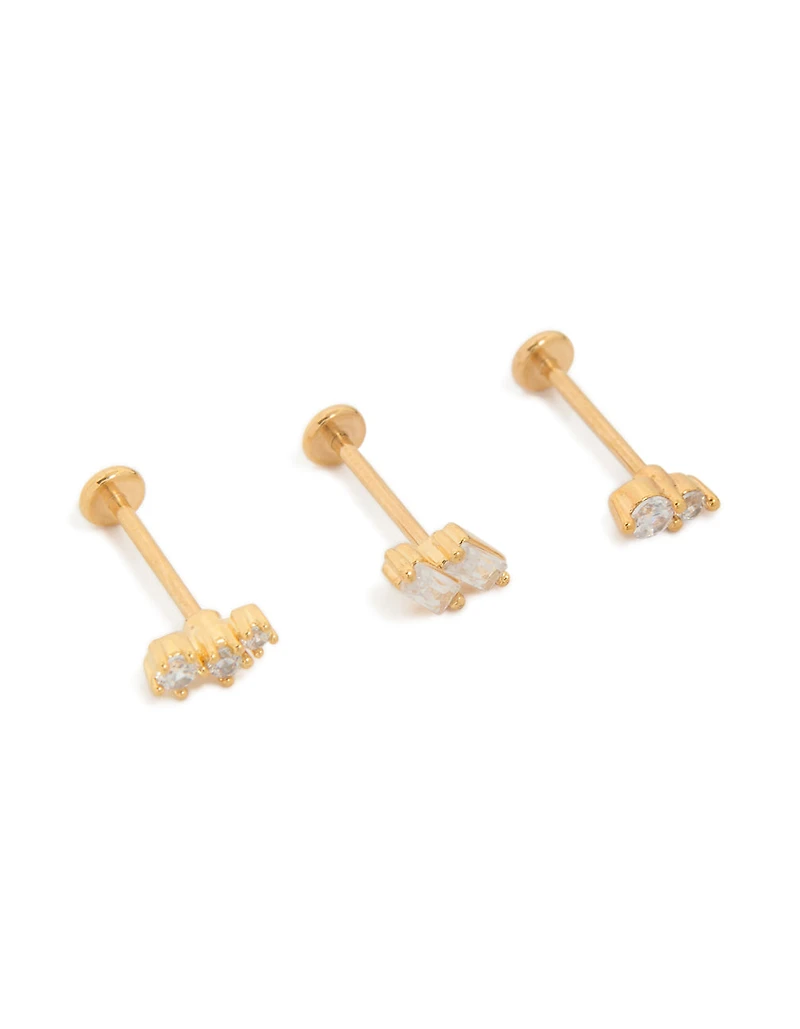 Gold Plated Surgical Steel Double Baguette Flat Back 3-Pack