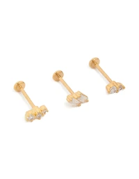 Gold Plated Surgical Steel Double Baguette Flat Back 3-Pack