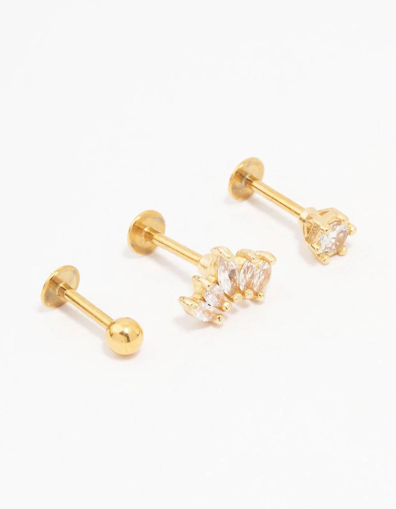 Gold Plated Surgical Steel Marquise Ball Flat Back 3-Pack