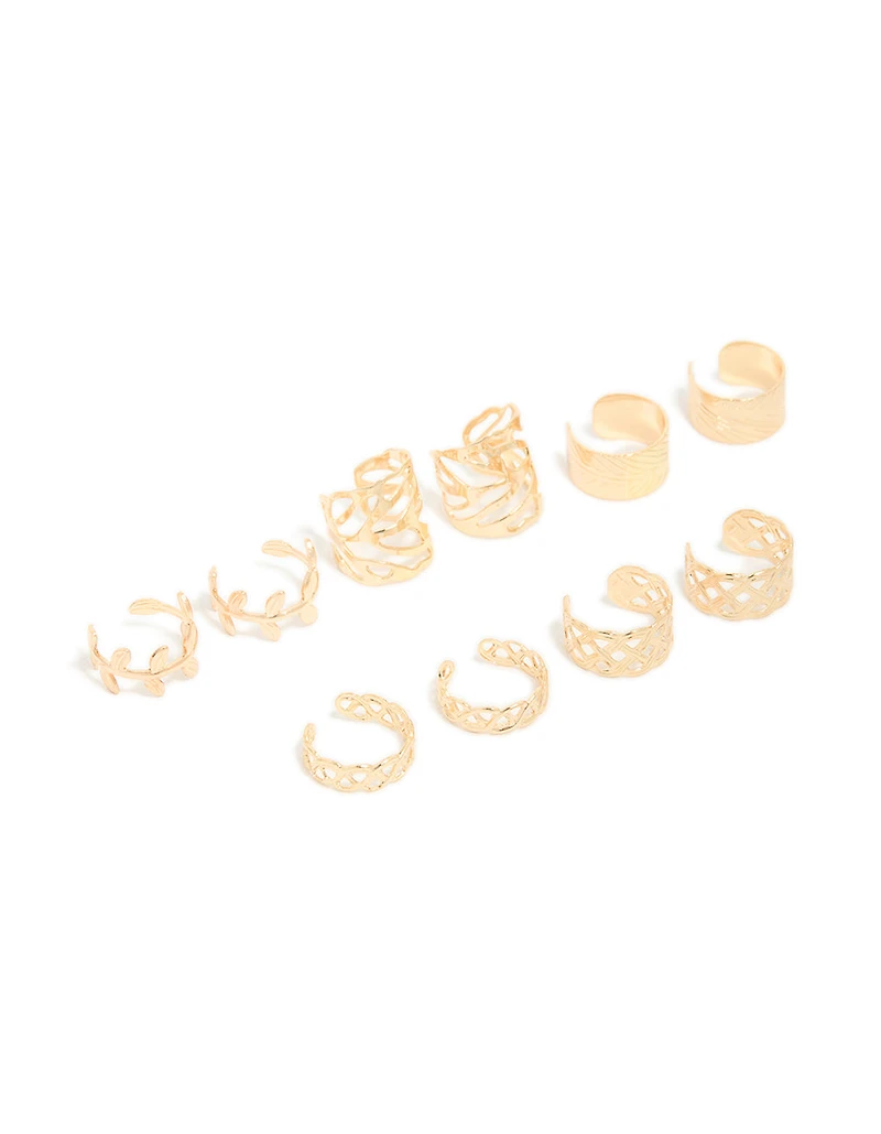 Gold Plated Surgical Steel Roman Leaf Ear Cuff 10-Pack
