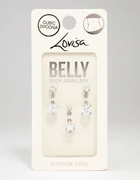 Surgical Steel Star & Heart Crystal Belly Piercing 3-Pack