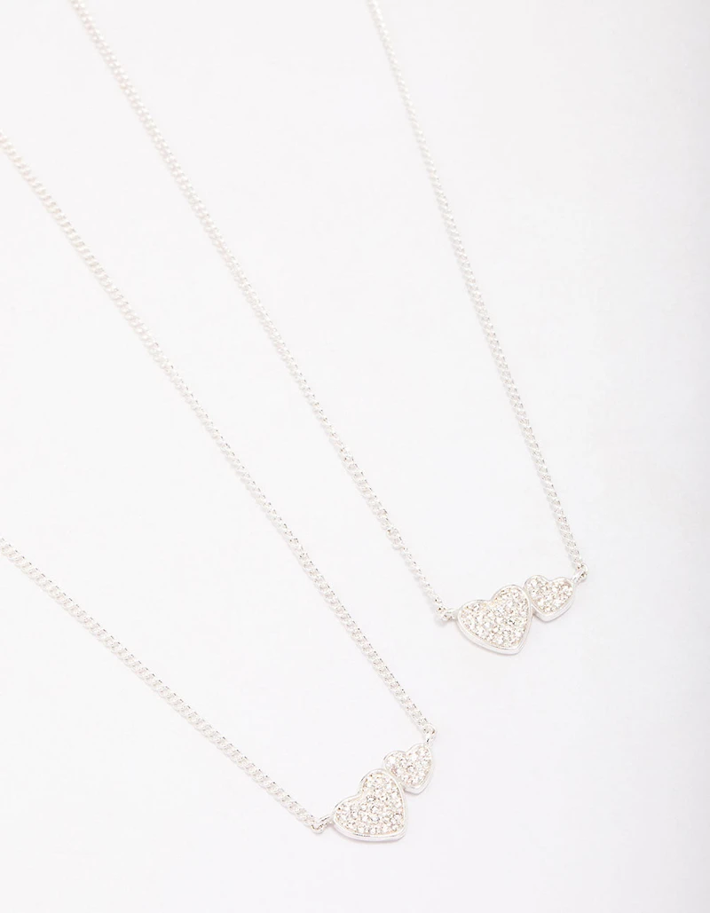 Silver Plated Cubic Zirconia Interlinked Heart Necklace Pack
