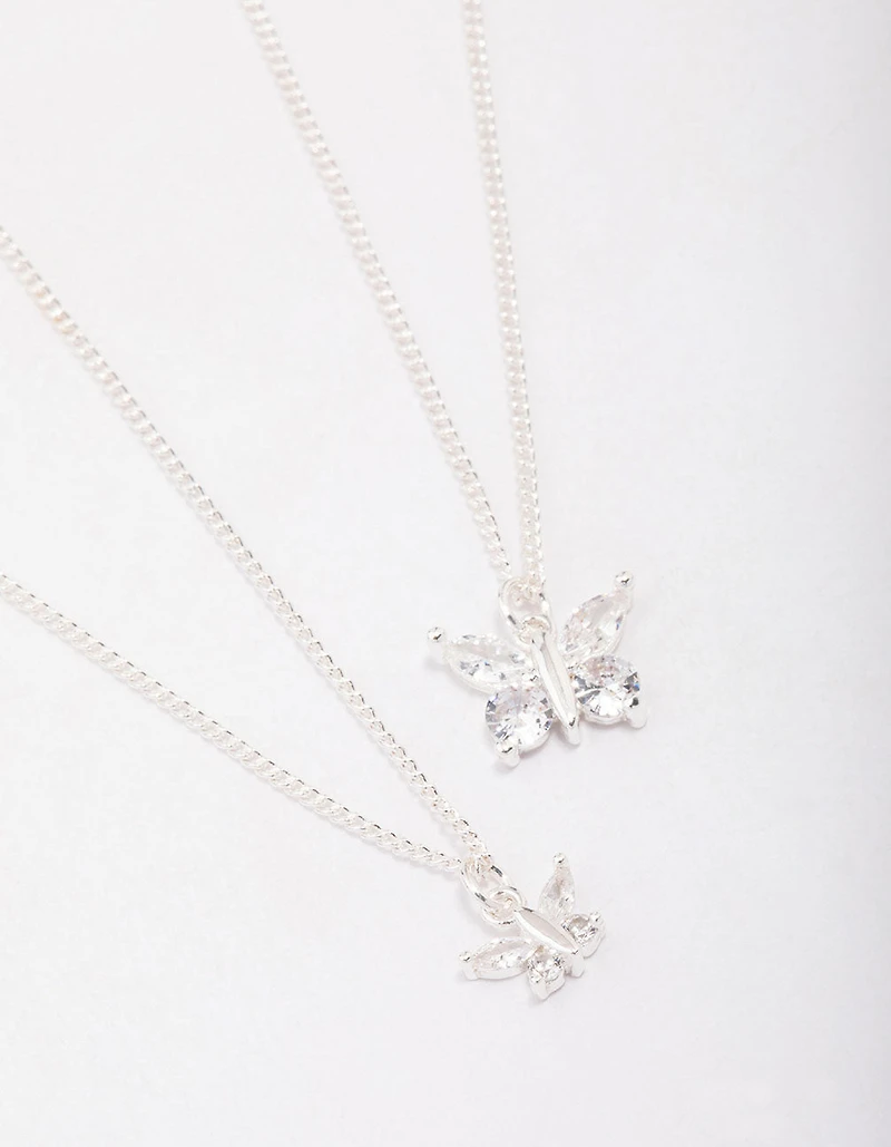 Silver Plated Link Butterfly Pendant Necklace Pack