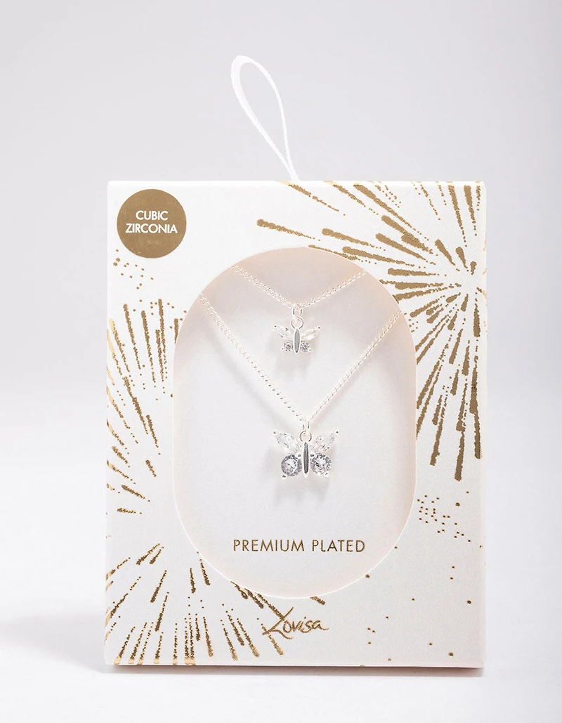 Silver Plated Link Butterfly Pendant Necklace Pack