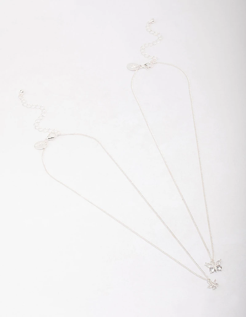 Silver Plated Link Butterfly Pendant Necklace Pack