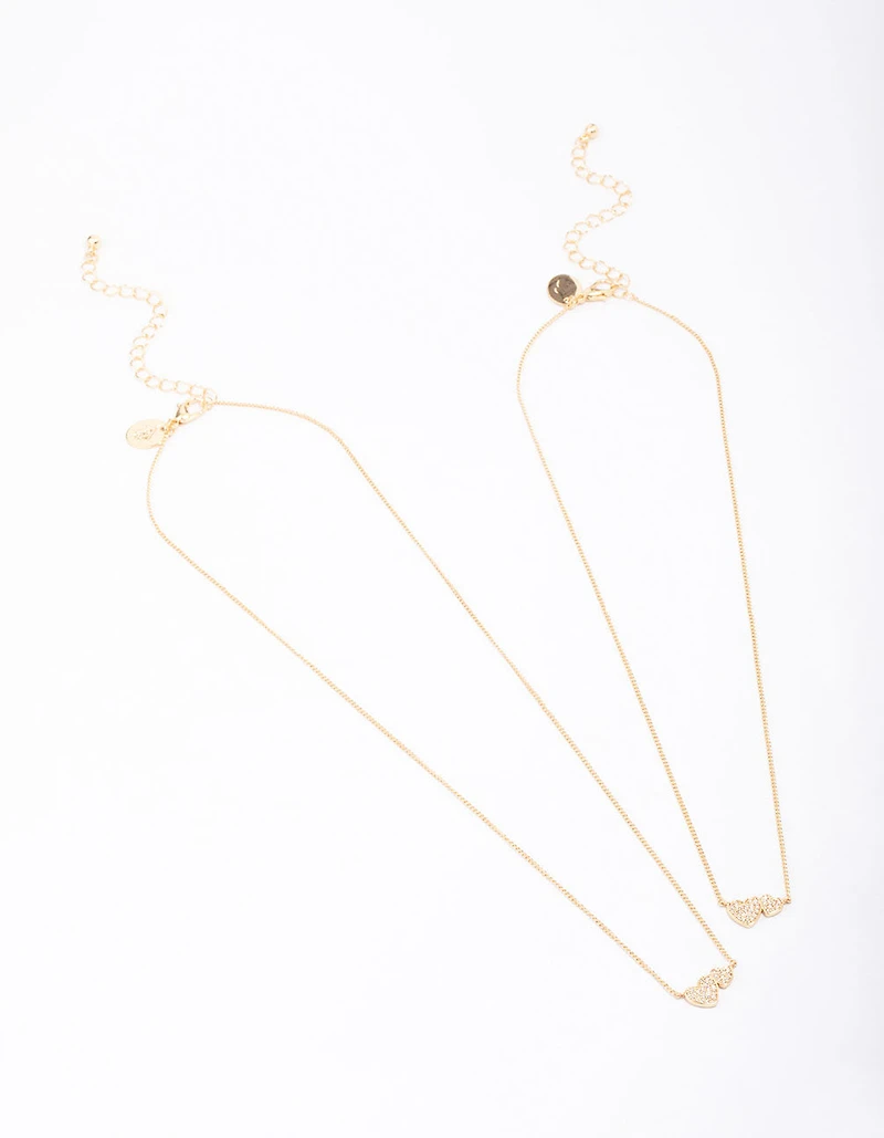 Gold Plated Cubic Zirconia Link Heart Necklace Pack