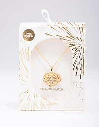 Gold Plated Heart Locket Cubic Zirconia Pendant Necklace