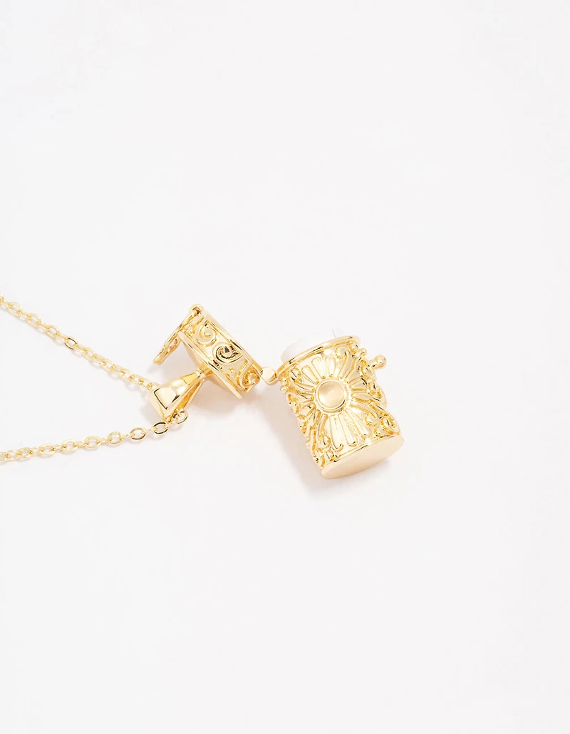 Gold Plated Barrel Pendant Necklace