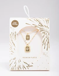 Gold Plated Celestial Cubic Zirconia Layered Necklace