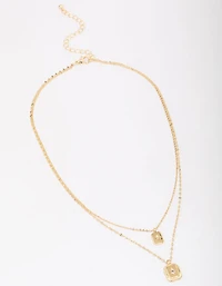 Gold Plated Celestial Cubic Zirconia Layered Necklace