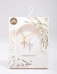 Collier pendentif en zirconne en croix cubique plaqué or et argent
