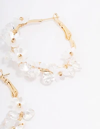 Gold Plated Freshwater Pearl Diamante Flower Hoop Earrings